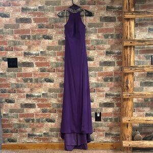 Studio 17 Purple Beaded Halter Prom Gown